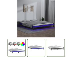 The Living Store Bedframe LED massief hout grijs 120x200 cm - Houten Bedframe - Led Verlichting - Grenenhout Bed - Slaapkamers - Bedroom Furniture