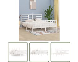 The Living Store Bedframe massief hout wit 180x200 cm - Houten Bedframe - Bed Frame - Grenenhout Bed - Wit Bed - Super King Size Bed