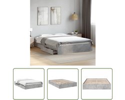 The Living Store Bedframe met lades bewerkt hout betongrijs 160x200 cm - Beton Grijs Bed Frame - Houten Bed Frame - Tweepersoons Bed - Boxspring Bed - Bed Met Lade