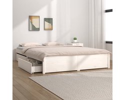 The Living Store Bedframe met lades wit 120x200 cm - Houten Bed Frame - Slaapkamers - Tweepersoonsbed - Bedbodems - Opbergruimte