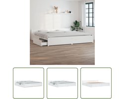 The Living Store Bedframe met lades wit 180x200 cm Super King Size - Houten Bed Frame - Massief Hout Bed - Wit Bed Frame - Slaapkamers Meubilair - Boxspring Bed