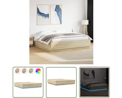 The Living Store Bedframe met LED-verlichting sonoma eikenkleurig 180x200 cm - LED Bedframe - Bedroom Furniture - Houten Bed - Smart Bed - Led Lighting Bed