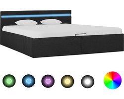The Living Store Bedframe met opbergruimte en LED stof donkergrijs 160x200 cm - Donkergrijs Bed - Hydraulisch Bed - Led Verlichting Bed - Boxspring Bed - Slaapkamers Meubels