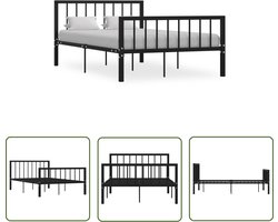 The Living Store Bedframe metaal zwart 120x200 cm - Metalen Bed Frame - Tweepersoonsbed - Boxspring Bed - Slaapkamer Meubels - Design Bed