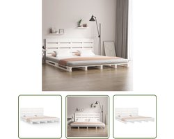 The Living Store Bedframe zonder matras massief grenenhout wit 180x200 cm - Houten Bed - Grenenhout Bed - Massief Hout Bed - Wit Bed - Super King Bed