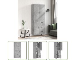 The Living Store Betongrijs Dressoir en Opzetkast - 69.5 x 34 x 180 cm - Duurzaam materiaal - voldoende opbergruimte - praktische deuren - metalen voeten - Montage vereist - Inclusief dressoir en opzetkast - The Living Store