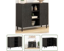 The Living Store Bijzetkast 90x33x75 cm massief mangohout zwart - Dressoir - Mango Wood Furniture - Houten Dressoir - Vintage Dressoir - Salontafel