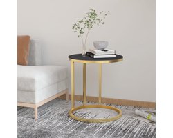 The Living Store Bijzettafel 45 cm gehard glas goudkleurig en zwart - Bijzettafel - Salontafel - Sidetable - Gouden Tafellamp - Zwarte Bijzetkast