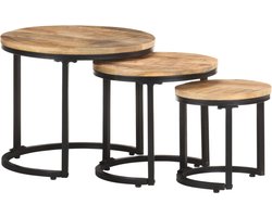 The Living Store Bijzettafels 3 st ruw mangohout - Bijzettafels - Industriele Meubels - Mango Wood Furniture - Houten Meubilair - Salontafeltjes