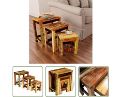 The Living Store Bijzettafeltjes Gerecycled Hout - Meerkleurig - Set van 3