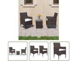 The Living Store Bistroset - 3-delig - bruin - tafel 41.5x41.5x43 cm - stoel 52x57x84 cm - poly rattan - stalen frame - gehard glas - zitkussen - cremewit