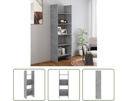 The Living Store Boekenkast 60x35x180 cm bewerkt hout betongrijs - Betonnen Look - Boekenkast - Opbergkast - Woonkamer Meubilair - Modern Design