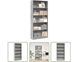 The Living Store Boekenkast 80x24x176 cm bewerkt hout betongrijs - Boekenkast - Houten Boekenkast - Opbergkast - Bibliotheekkast - Livingroom Furniture