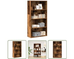 The Living Store Boekenkast 80x30x152 cm bewerkt hout oud houtkleurig - Dynamo Meter - Sleutelset - Gereedschap - Mechanica - Drapers Tools