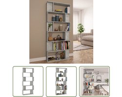The Living Store Boekenkast / kamerscherm 80x24x192 cm bewerkt hout betongrijs - Boekenkast - Houten Boekenkast - Grijze Boekenkast - Boekenplank - Opslagoplossing