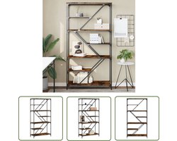 The Living Store Boekenrek 91x36x176 cm bewerkt hout en staal gerookt eikenkleur - Boekenrek - Boekenkast - Opbergruimte - Industrieel Design - Houten Boekenkast