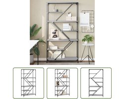The Living Store Boekenrek 91x36x176 cm bewerkt hout en staal grijs sonoma - Boekenrek - Industrieel Boekenrek - Houten Boekenrek - Grijze Boekenkast - Bibliotheek Kast