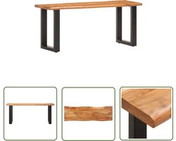 The Living Store Boomstambankje 110 cm massief acaciahout en staal - Industriele Bank - Acacia Bank - Vintage Bank - Halbank - Entreebank