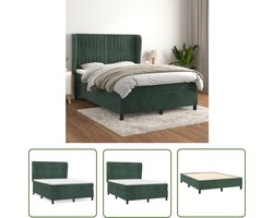 The Living Store Boxspring Bed Donkergroen Fluweel 203x147x118/128cm - Pocketvering Matras 140x200x20cm - Topmatras 140x200x5cm