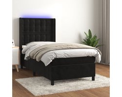 The Living Store Boxspring Bed - Zacht fluwelen - Hoogte verstelbaar - Kleurrijke LED-verlichting - Pocketvering matras - Huidvriendelijk topmatras - 203 x 83 x 118/128 cm - zwart
