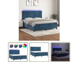 The Living Store Boxspring met matras en LED fluweel donkerblauw 160x200 cm - Boxspring - Velvet Bed - Dark Blue Bed - Adjustable Headboard - Led Lighting