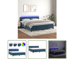 The Living Store Boxspring met matras en LED fluweel donkerblauw 180x200 cm - Boxspring - Fluweel Bed - Dark Blue Bed - Adjustable Headboard - Led Lighting