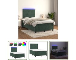 The Living Store Boxspring met matras en LED fluweel donkergroen 120x200 cm - Boxspring - Fluweel Bed - Dark Green Bed - Adjustable Headboard - Led Lamp