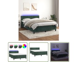 The Living Store Boxspring met matras en LED fluweel donkergroen 140x200 cm - Boxspring - Fluweel Bed - Dark Green Bed - Led Bed - Adjustable Headboard