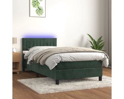The Living Store Boxspring met matras en LED fluweel donkergroen 80x200 cm - Boxspring Bed - Fluweel Bed - Dark Green Bed - Adjustable Headboard - Led Lighting Bed