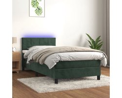 The Living Store Boxspring met matras en LED fluweel donkergroen 90x190 cm - Boxspring - Velvet Bed - Dark Green Bed - King Size Bed - Led Bed