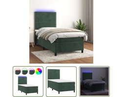 The Living Store Boxspring met matras en LED fluweel donkergroen 90x190 cm - Boxspring - Velvet Boxspring - Dark Green Boxspring - Led Boxspring - Pocketed Spring Mattress