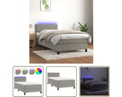 The Living Store Boxspring met matras en LED fluweel lichtgrijs 80x200 cm - Boxspring Bed - Velvet Bed Frame - Pocketed Spring Mattress - Led Lighting - Slaapcomfort