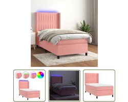 The Living Store Boxspring met matras en LED fluweel roze 80x200 cm - Boxspring - Velvet Bed - Led Lamp - Pocketed Spring Mattress - Pink Bedroom Furniture