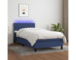 The Living Store Boxspring met matras en LED stof blauw 100x200 cm - Boxspring - Bed - Led Lamp - Pocketed Spring Mattress - Blue Bedroom Furniture