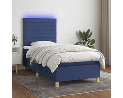 The Living Store Boxspring met matras en LED stof blauw 100x200 cm - Boxspring - Led Bed - Pocketed Spring Mattress - Blue Bedroom Furniture - King Size Bed