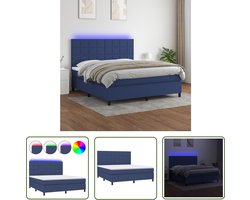 The Living Store Boxspring met matras en LED stof blauw 160x200 cm - Boxspring - Led Bed - Pocketveer Matras - Slaapcomfort - Blue Bedroom Furniture