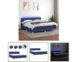 The Living Store Boxspring met matras en LED stof blauw 160x200 cm - Boxspring - Queen Size Bed - Led Lampen - Pocketed Spring Mattress - Blue Bedroom Furniture