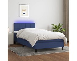 The Living Store Boxspring met matras en LED stof blauw 80x200 cm - Boxspring - Led Lamp - Slaapcomfort - Verstelbare Hoofdbord - Blue Bedroom Furniture