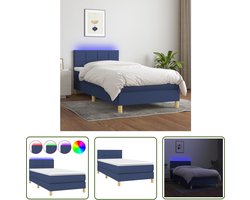 The Living Store Boxspring met matras en LED stof blauw 90x190 cm - Boxspring - Led Bed - Pocketed Spring Mattress - Blue Bed Frame - Bedroom Furniture