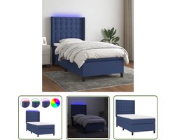 The Living Store Boxspring met matras en LED stof blauw 90x200 cm - Boxspring - Bed Frame - Led Lamp - Pocketed Spring Mattress - Blue Bedroom Furniture