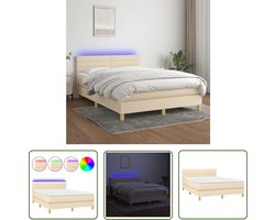 The Living Store Boxspring met matras en LED stof crèmekleurig 140x200 cm - Boxspring - Led Lamp - Slaapcomfort - Bedroom Furniture - Slaapkamers