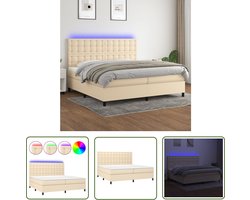 The Living Store Boxspring met matras en LED stof crèmekleurig 200x200 cm - Boxspring - Boxsprings - Creme Kleurig Bed - Led Lampje - Bedroom Furniture