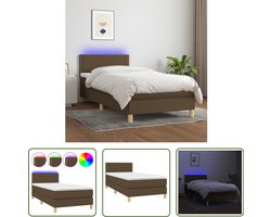 The Living Store Boxspring met matras en LED stof donkerbruin 100x200 cm - Boxspring Bed - Donkere Kleuren - Led Lamp - Pocketed Spring Mattress - Bedroom Furniture