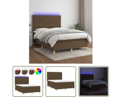 The Living Store Boxspring met matras en LED stof donkerbruin 140x190 cm - Boxspring - Bed Frame - Dark Brown Bed - Led Lighting - Bedroom Furniture