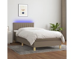 The Living Store Boxspring met matras en LED stof taupe 90x190 cm - Boxspring Bed - Pocketed Spring Mattress - Adjustable Headboard - Led Lighting - Skin Friendly Topper