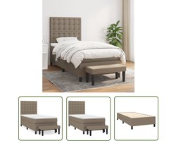 The Living Store Boxspringbed - Comfort - Taupe 203x83x118/128cm - Duurzame stof - Verstelbaar hoofdbord - Pocketvering matras - Middelharde ondersteuning - Huidvriendelijk topmatras - Multifunctioneel bankje