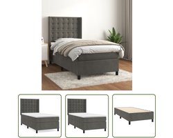 The Living Store Boxspringbed - donkergrijs fluweel - 203 x 83 x 118/128 cm - pocketvering matras - middelharde ondersteuning - huidvriendelijk topmatras