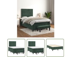 The Living Store - Boxspringbed - Donkergroen - 203 x 120 x 118/128 cm - Fluweel - Verstelbaar hoofdbord - Pocketvering matras - Middelharde ondersteuning - Huidvriendelijk topmatras - Multifunctioneel bankje