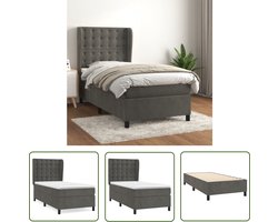 The Living Store Boxspringbed - fluweel - 203x83x118/128 cm - pocketvering matras - middelharde ondersteuning - huidvriendelijk topmatras