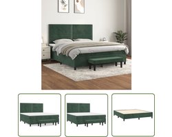 The Living Store Boxspringbed - fluweel donkergroen - 203 x 180 x 118/128 cm - verstelbaar hoofdbord - pocketvering matras - middelharde ondersteuning - huidvriendelijk topmatras - multifunctioneel bankje